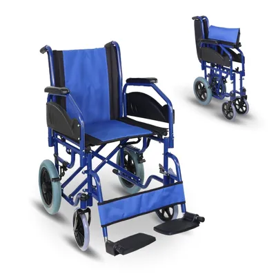 Image de Fauteuil roulant pliable Mobiclinic frein de stationnement hauteur d'assise 45 cm repose-pieds amovibles accoudoirs pliables et rembourrés stable bleu Maestranza
