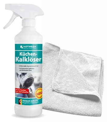 Produktbild von HOTREGA Küchen Kalklöser 500 ml + Microfasertuch 40 x 40 cm, KI-generiertes Bild