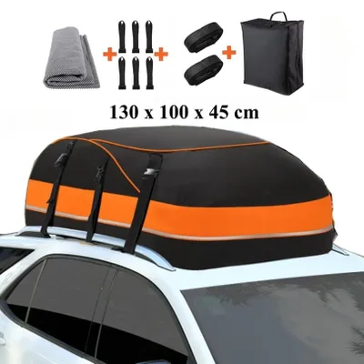 Image de Coffre de toit pliable 585L, 130 x 100 x 45 cm, tissu Oxford 1000D imperméable, noir