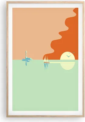Produktbild von Gerahmtes Poster - Rahmen in heller Eiche - Sonne Segelschiff Laterne - 61x91,5 cm - Wand Bild - Wanddeko - Wandbilder - Kunstposter - Wandposter - Bilderrahmen - Bilder - Kunstdruck - P2NPA61x91-4888