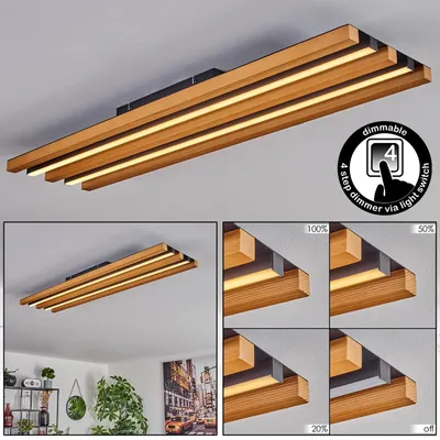 Produktbild von Spirago dimmbare Deckenlampe aus Metall/Holz/Kunststoff in Schwarz/Natur/Weiß