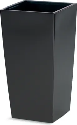 A tall, black, square planter.
