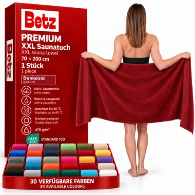 Produktbild von Betz Saunatuch 70 x 200 cm PREMIUM 100% Baumwolle Badetuch Liegetuch Strandtuch   Farbe: dunkelrot
