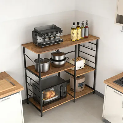 Produktbild von Küchenregal,Stehend Bäckerregal mit Haken,Standregal,Mikrowellen-Regal,Kaffeebar Station aus Stahl, für kleine Räume, Küche 39x90x83cm