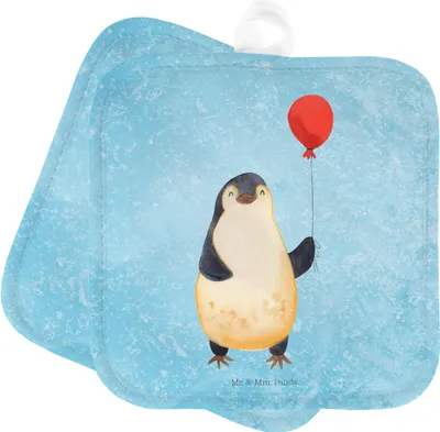 Produktbild von Mr. & Mrs. Panda Topfuntersetzer Pinguin Luftballon - Eisblau - Geschenk, Topflappen Set, Ofenlappen, Liebe, Kirmes, Glück, Jahrmarkt, Neustart, Kochlappen, topfhalter