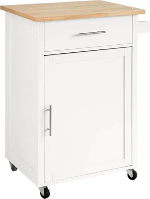 Image de Chariot de cuisine - Chariot de rangement - Meuble de cuisine - 2 tiroirs - Blanc - 68 x 46 x 90 cm