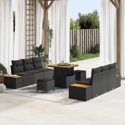 Obrázok produktu pre vidaXL Záhradná sedacia súprava s vankúšmi 9 ks Black Poly Rattan