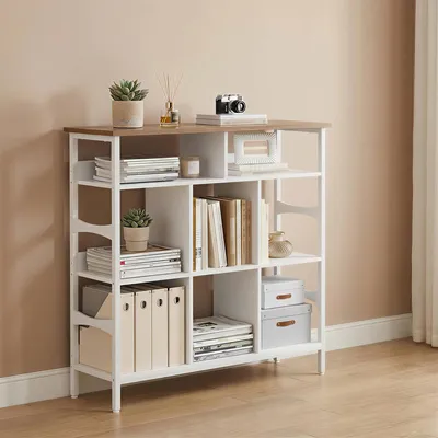 Produktbild von Bücherregal Regal, Weiß und Braun Bücherschrank mit 8 offenen Fächern, für Wohnzimmer, Schlafzimmer, Büro, Arbeitszimmer, 106 x 33 x 100,5 cm,