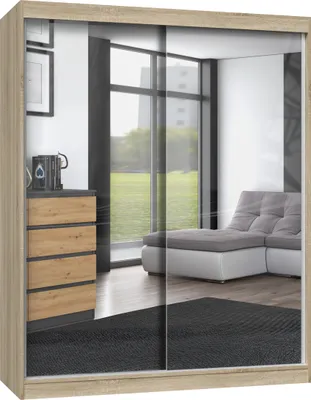 Obrázok produktu pre Šatníková skriňa 160 cm so zrkadlom RANNO 6 - dub sonoma