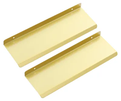 Obrázek produktu pro Sada nástěnných polic - 2 kusy, kovové, závěsné - montáž na zeď - nosnost 9 kg - rozměry 39,8 x 12,5 cm - zlatá barva
