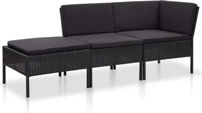 Produktbild von 3-tlg. Garten-Lounge-Set mit Auflagen Poly Rattan Schwarz
