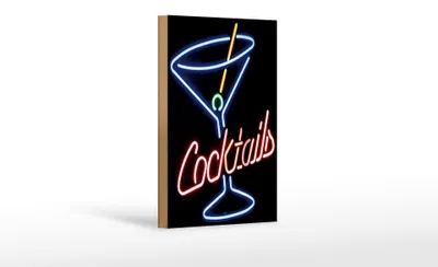 Produktbild von Holzschild Alkohol 12x18cm Cocktails Neon Strohhalm