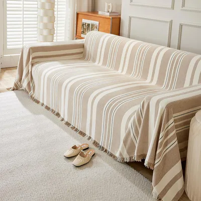 Couchdecke mit Quasten 180x230 cm Khaki Chenille