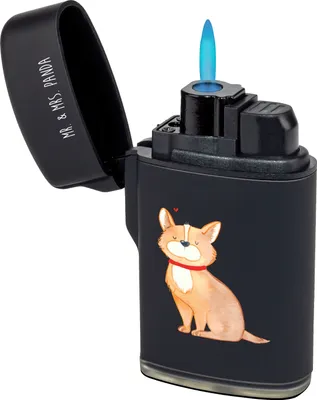 Produktbild von Mr. & Mrs. Panda Feuerzeug Hund Glück - Schwarz - Geschenk, Feuerzeuge, sturmfeuerzeug, Corgie, Sprüche, Liebe, anzünder, Herz, gas, Spruch, zigarettenanzünder