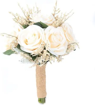 Produktbild von Unyqoos® Handgefertigter Brautstrauß aus romantischen Kunstrosen, geruchsneutral, Ø ca. 20 cm × H ca. 26 cm – für Brautjungfern & Hochzeitsdeko