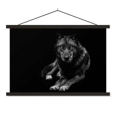 Produktbild von MuchoWow® Textilposter Tiere - Wolf - Schwarz - Weiß - Porträt 150x100 cm mit schwarzem Rahmen - Schlafzimmer