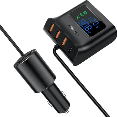 Produktbild von Acefast Autoladegerät 90W Usb Typ C / 3X Usb / Zigarettenanzünderbuchse, Pps, Pd3.0, Qc3.0, Afc, Fcp Ladestation Schwarz (B8 Schwarz)