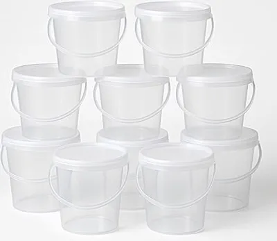 Produktbild von Kunststoffeimer transparent durchsichtig mit Deckel 2,3 Liter - 10 Stück - lebensmittelecht, stabil, luftdicht, mit Henkel - leer