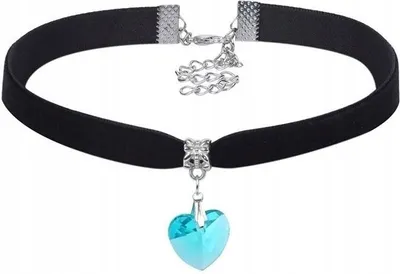 Zdjęcie produktu dla CHOKER KLASYCZNY NASZYJNIK z Kryształem SERCE WISIOREK Gotycki NIEBIESKI