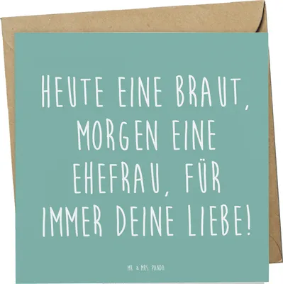 Produktbild von Mr. & Mrs. Panda Glückwunschkarte Braut Liebe - Meeresbrise - Geschenk, Brautgeschenk, Versprechen, Grußkarte, anlasskarte, Klappkarte, doppelkarte, Partnerschaft, Heirat