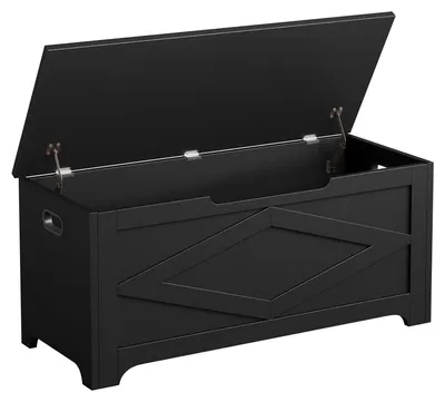Image de Coffre de rangement - Banc en bois avec espace de rangement - Avec charnière de sécurité - Pour le couloir, la chambre ou le salon - À monter soi-même - Noir