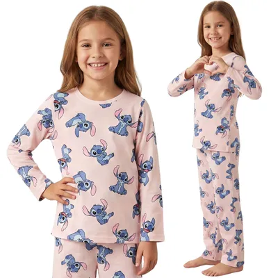 Produktbild von Disney Stitch rosa Baumwoll-Pyjama Mädchen, 2-teilig, , 128