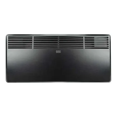 A black wall heater with a grille on top.