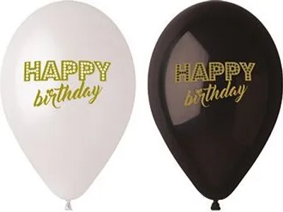 Produktbild von Luftballons Ø 25 cm schwarz/weiss "Happy Birthday"