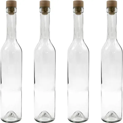 Produktbild von 4er Set Glasflaschen 500ml mit Korkenverschluss - Transparente Likörflaschen aus Glas zum Befüllen & Lagern, wiederverwendbar