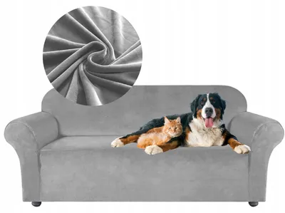 Produktbild von Sofabezug 4 Sitzer 235-300cm - Hellgrau - Samt - Stretch Couchbezug - mit Schaumstoff-Stäben