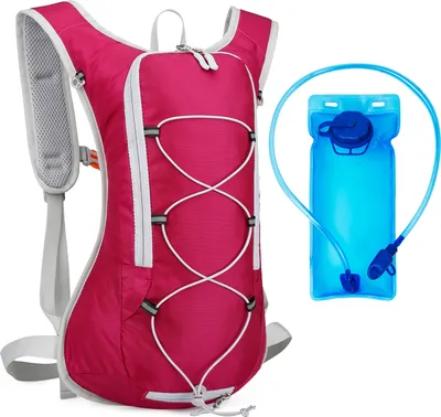 Produktbild von Topchances Trinkrucksack mit Trinkblase 2L Laufrucksack für Herren Damen, 10L Fahrrad Rucksack mit Trinksystem für Wandern Klettern, Fahrradfahren, Laufsport, Camping Sportrucksack, Rosa Rot