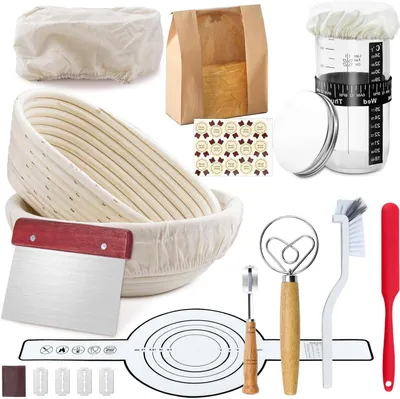 Productafbeelding van Broodmand Set - Zuurdesem Bakvormen - Brood Bakken - Natuurlijk Rotan Materiaal - 25 cm & 23 cm - Natuurlijk