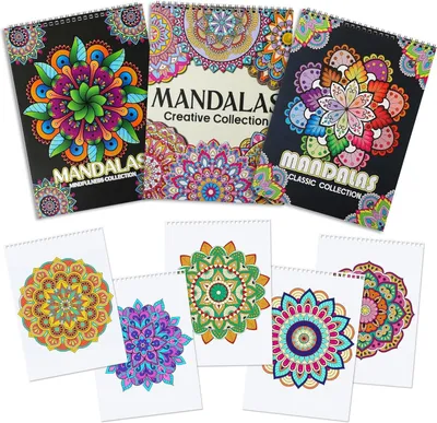Produktbild von Mandala-Malbücher für Erwachsene, 3 Stück, Spiralgebundene Malbücher für Erwachsene, 60 Muster