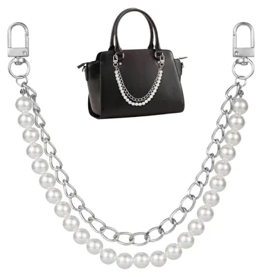 Perlen-Taschenkette 26 cm, Gold-Silber, Taschenriemenverlängerung, Charm