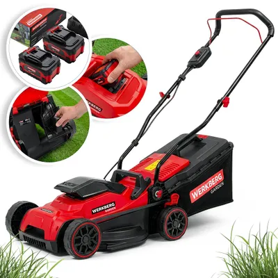 Produktbild von Akku Rasenmäher 33 cm 20 V 2x4 Ah Mulchfunktion 32 L | WERKBERG Garden