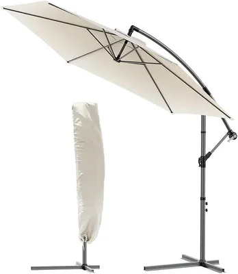 Imagen del producto de Silecomplaza, toldo para jardín de 300 cm, parasol con soporte, manivela, protección contra el viento y cubierta, giratorio y ajustable en 360°, parasol resistente para terraza, balcón y jardín, toldo para mercado con protección UV, color beige