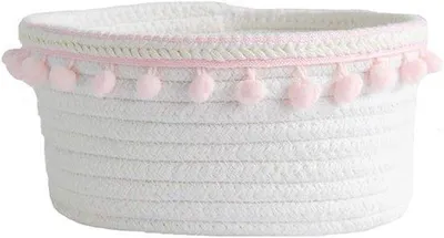 Produktbild von Set aus Stoffaufbewahrungsboxen – Baumwollaufbewahrungsbehälter für Kinder und Kosmetikartikel – Weiße und rosa Organizer