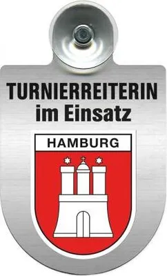 Produktbild von Einsatzschild mit Saugnapf - Turnierreiterin im Einsatz - 309478 incl. Regionenwappen nach Wahl Color - Region Hamburg
