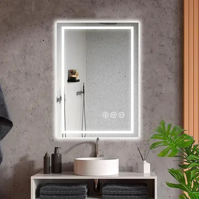 Obrázok produktu pre Zrkadlo s LED osvetlením, 50x70 cm, s podsvietením, nástenné zrkadlo s predným osvetlením, funkcia proti zahmlievaniu, stmívateľné, s 3 nastaviteľnými farbami svetla