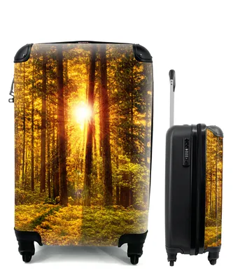 Produktbild von MuchoWow® Koffer Handgepäck Trolley Rollkoffer Kleine Reisekoffer mit 4 Rollen - Wald - Sonne - Bäume - Natur - Sonnenuntergang - Cabin Size < 55x40x23 cm & 55x40x20 cm - Fotokoffer - Kabinenkoffer - Boardgepäck - Reise-Box - Reisekoffer - Reisegepäck - Koffer mit Bild - Trolley für Kinder