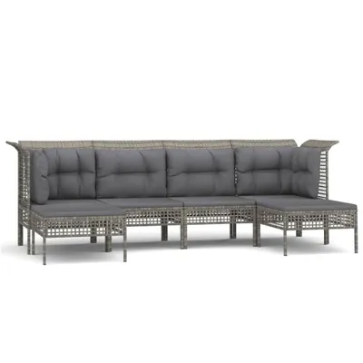 Produktbild von vidaXL 6-tlg. Garten-Lounge-Set mit Kissen Grau Poly Rattan