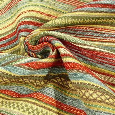 Produktbild von Möbelstoff Meterware Bezugsstoff KRUMBACH Streifen rot blau braun grün beige