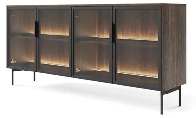 Produktbild von Selsey Lumi - Sideboard 4-türig mit Glasfronten und LED, Eiche Dunin, 181 cm