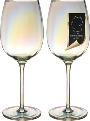Produktbild von Intirilife 2x Wein Glas mit Regenbogen Schimmer und Wellenform - 440 ml Füllmenge - Weißwein Rotwein Glas Kelch Spülmaschinenfest Kristallglas stoßfest