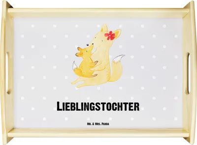 Produktbild von Mr. & Mrs. Panda Tablett Fuchs Mama - Grau Pastell - Geschenk, holz, sofatablett, Tochter, aus, Servier, Mutter, serviertablett, Muttertag, Schoß