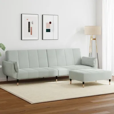 Produktbild von Maison Exclusive - Schlafsofa 2-Sitzer mit Fußhocker Hellgrau Samt
