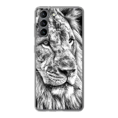 Produktbild von MuchoWow® Handyhülle Schutzhülle Hülle für Samsung Galaxy S21 Porträt - Löwe - Schwarz und weiß Silikon Softcase Handy Hülle - Softcase