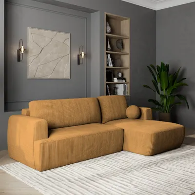 Produktbild von Masseno Ecksofa SENTI P R-S mit Schlaffunktion L-Form, Sofa mit Bettkasten, Wohnzimmersofa, Couch, Soffa, Bettsofa, Couchgarnitur- Gelb, POSO 01