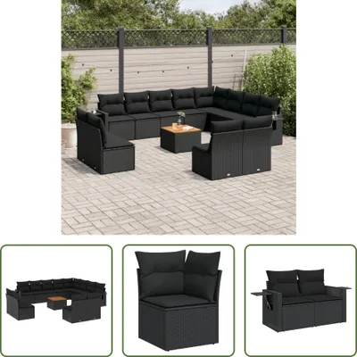 Produktbild von The Living Store 13-tlg. Garten-Sofagarnitur mit Kissen Schwarz Poly Rattan