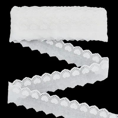 Baumwoll-Spitzenband, Herz-Muster, 14,6 m × 5,5 cm, weiß
